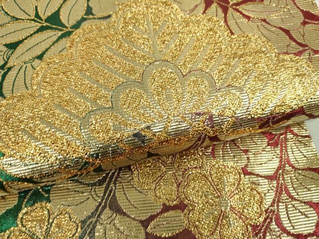 平和屋着物▼六通柄袋帯　花松文　金糸　正絹　逸品　DABJ8765ps