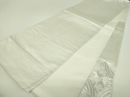 平和屋着物▼太鼓柄袋帯　総駒刺繍　総刺繍　七宝花文　銀糸　正絹　逸品　DABJ8770ps