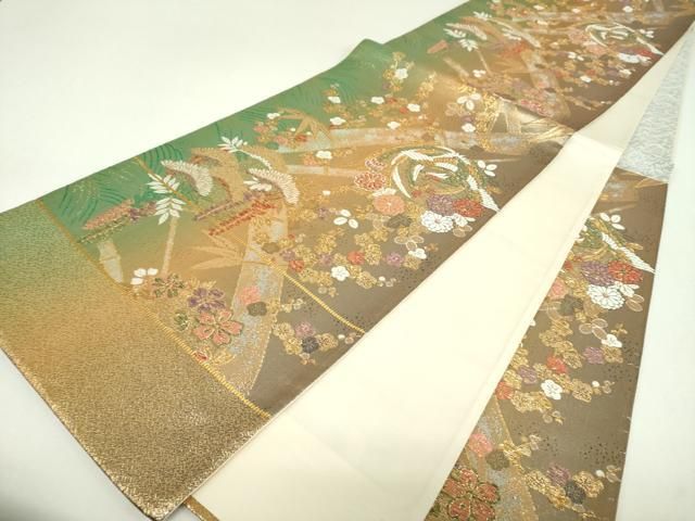 平和屋着物▼西陣　六通柄袋帯　松竹梅　鳳凰花文　金糸　証紙付き　正絹　逸品　未使用　DABJ8776ps