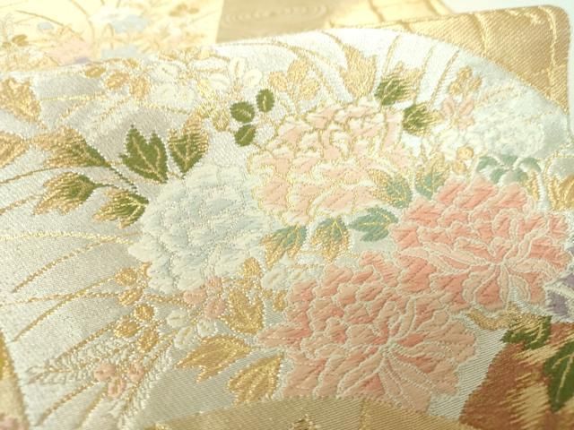 平和屋着物▼西陣　服部織物　六通柄袋帯　唐織　地紙花文　金銀糸　正絹　逸品　DABJ8790ps