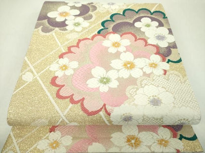 平和屋着物▼六通柄袋帯　唐織　夢・HANABI　金銀糸　正絹　逸品　DABJ8800ps