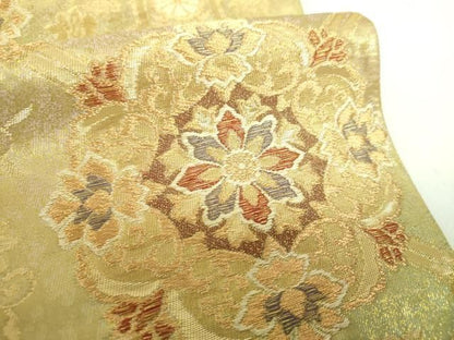 平和屋着物▼六通柄袋帯　蜀江花文　金糸　引箔　三越扱い　正絹　逸品　DABJ8803ps