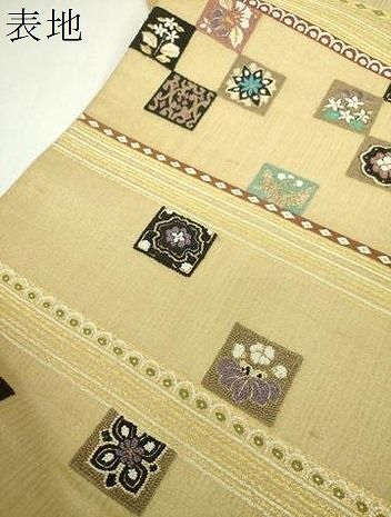 平和屋着物▼夏物　中国三大刺繍　相良刺繍　明綴れ　袋帯　市松花鳥文　金糸　正絹　逸品　DABJ8808ps
