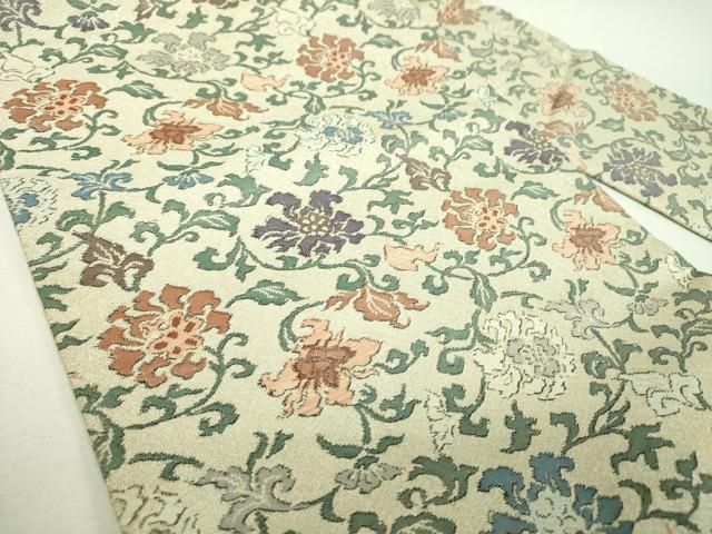 平和屋着物▼九寸名古屋帯　花唐草文　金糸　正絹　逸品　DABJ8812ps