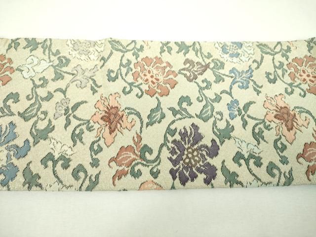 平和屋着物▼九寸名古屋帯　花唐草文　金糸　正絹　逸品　DABJ8812ps