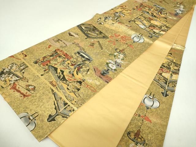 平和屋着物▼六通柄袋帯　慶事蒔絵盡し　金糸　引箔　正絹　逸品　DABJ8823ps