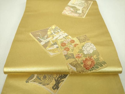 平和屋着物▼「美しいキモノ」お馴染みのメーカー となみ織物 六通柄袋帯 沈金箔 飛鶴文 引箔 上代198万 証紙付き 逸品 未使用 DABJ8838ps