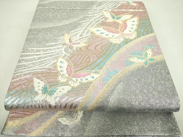平和屋着物▼六通柄袋帯　舞蝶文　金銀糸　正絹　逸品　DABJ8846ps