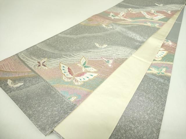 平和屋着物▼六通柄袋帯　舞蝶文　金銀糸　正絹　逸品　DABJ8846ps
