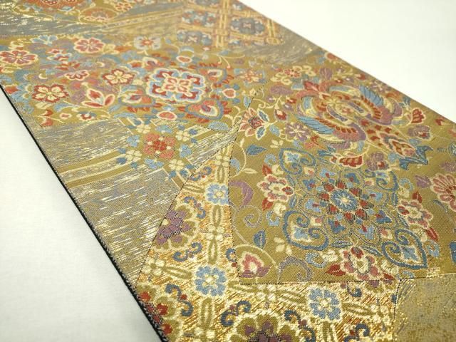 平和屋着物▼両面　六通柄袋帯　地紙正倉院花鳥文　金糸　正絹　逸品　DABJ8861ps