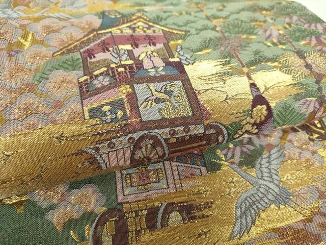 平和屋着物▼六通柄袋帯　紹巴　飛鶴人物風景花文　金糸　正絹　逸品　DABJ8871ps