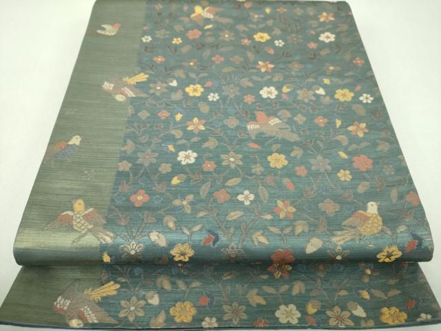 平和屋着物▼六通柄袋帯　花鳥文　金糸　正絹　逸品　DABJ8872ps