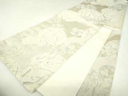平和屋着物▼六通柄袋帯　駒刺繍　花丸文　金銀糸　正絹　逸品　DABJ8873ps