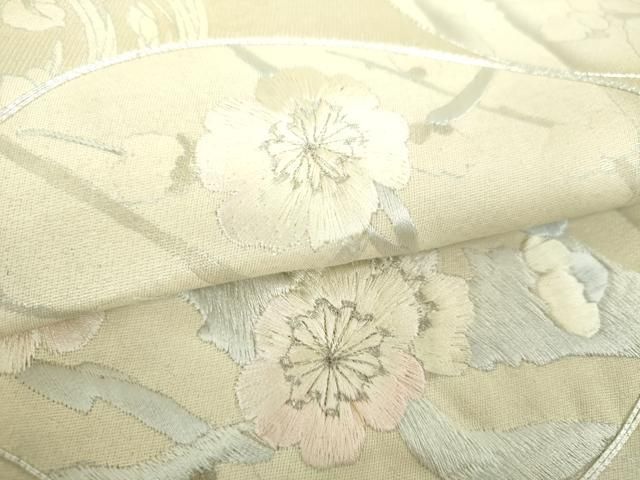 平和屋着物▼六通柄袋帯　駒刺繍　花丸文　金銀糸　正絹　逸品　DABJ8873ps