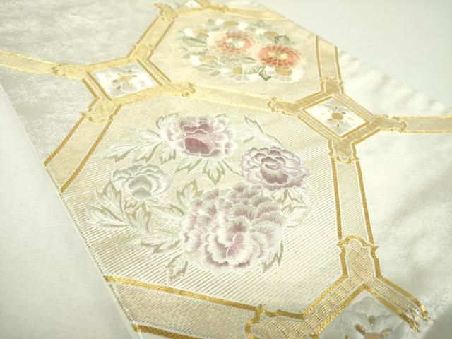平和屋着物▼太鼓柄袋帯　駒刺繍　総刺繍　蜀江花文　金銀糸　引箔　正絹　逸品　DABJ8874ps