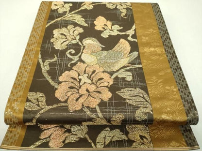 平和屋着物▼六通柄袋帯　更紗花鳥文　金糸　正絹　逸品　DABJ8885ps