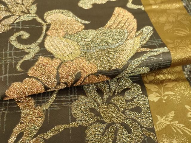 平和屋着物▼六通柄袋帯　更紗花鳥文　金糸　正絹　逸品　DABJ8885ps