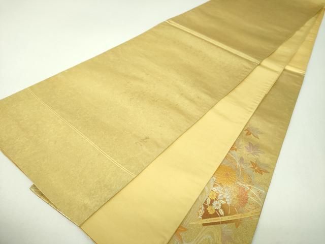 平和屋着物●金彩友禅　卓越技能者・名工・和田光正　太鼓柄袋帯　竜田川　舞扇花文　金銀彩　引箔　正絹　逸品　DABJ8893ps