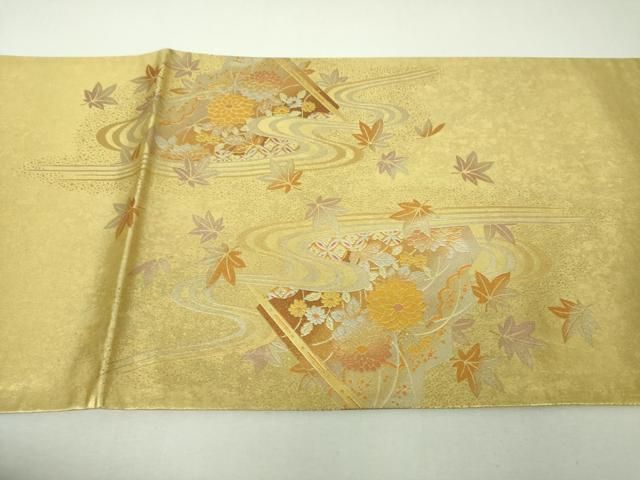 平和屋着物●金彩友禅　卓越技能者・名工・和田光正　太鼓柄袋帯　竜田川　舞扇花文　金銀彩　引箔　正絹　逸品　DABJ8893ps