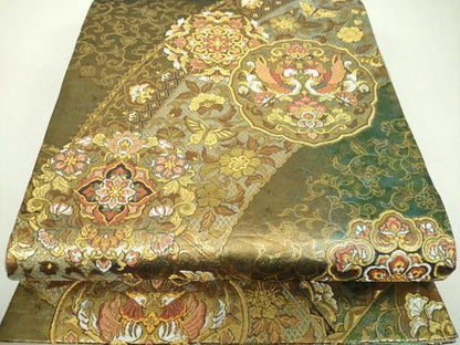 平和屋着物▼六通柄袋帯　花鳥更紗　金銀糸　引箔　正絹　逸品　DABJ8903ps