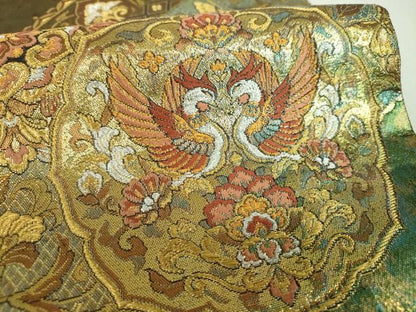 平和屋着物▼六通柄袋帯　花鳥更紗　金銀糸　引箔　正絹　逸品　DABJ8903ps