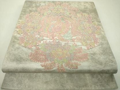 平和屋着物▼中国三大刺繍　相良刺繍　総刺繍　太鼓柄袋帯　鳳凰花文　引箔　正絹　逸品　DABJ8926ps