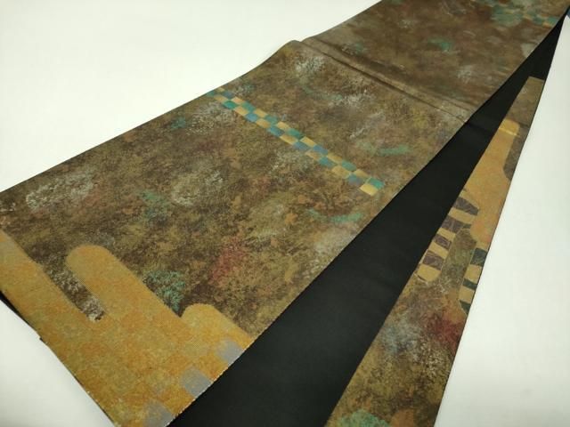 平和屋着物▼太鼓柄袋帯　京箔楽　霞変わり市松　金銀彩　引箔　正絹　逸品　DABJ8929ps