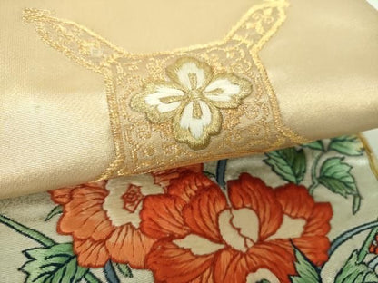 平和屋着物▼太鼓柄袋帯　駒刺繍　総刺繍　蜀江花鳥文　金銀糸　正絹　逸品　DABJ8931ps