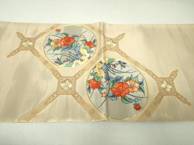 平和屋着物▼太鼓柄袋帯　駒刺繍　総刺繍　蜀江花鳥文　金銀糸　正絹　逸品　DABJ8931ps