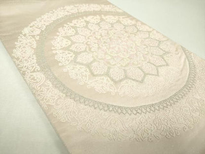 平和屋着物▼太鼓柄袋帯　総刺繍　正倉院舞蝶花文　銀糸　正絹　逸品　DABJ8933ps