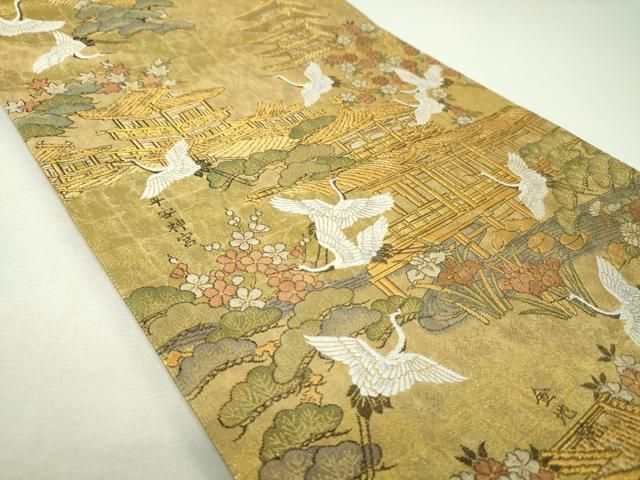 平和屋本店▼西陣　岡分謹製　両面　全景全通柄袋帯　京都三景　岡崎平安神宮　本金箔　反端付き　正絹　逸品　DABJ8941ps
