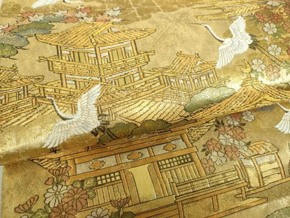 平和屋本店▼西陣　岡分謹製　両面　全景全通柄袋帯　京都三景　岡崎平安神宮　本金箔　反端付き　正絹　逸品　DABJ8941ps