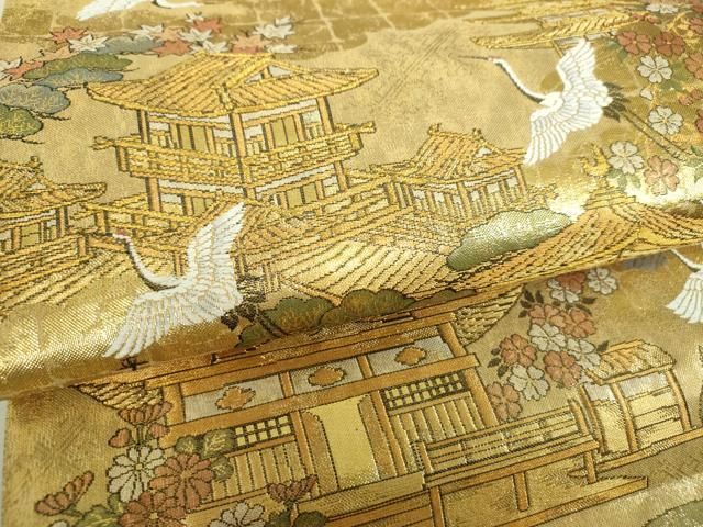 平和屋本店▼西陣　岡分謹製　両面　全景全通柄袋帯　京都三景　岡崎平安神宮　本金箔　反端付き　正絹　逸品　DABJ8941ps