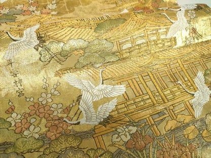 平和屋本店▼西陣　岡分謹製　両面　全景全通柄袋帯　京都三景　岡崎平安神宮　本金箔　反端付き　正絹　逸品　DABJ8941ps