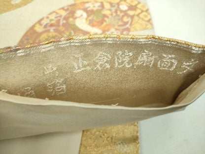 平和屋着物▼六通柄袋帯　唐織　粋華　彩美全通箔　正倉院扇面文　金銀糸　正絹　逸品　DABJ8944ps