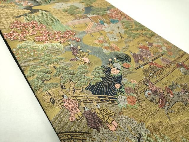 平和屋着物▼六通柄袋帯　唐織　風景人物花文　金糸　正絹　逸品　DABJ8946ps