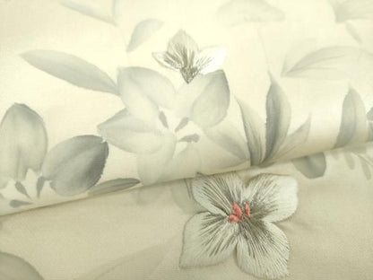 平和屋着物▼太鼓柄袋帯　作家物　刺繍　手描き　草花文　銀糸　正絹　逸品　DABJ8961ps