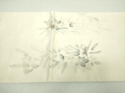 平和屋着物▼太鼓柄袋帯　作家物　刺繍　手描き　草花文　銀糸　正絹　逸品　DABJ8961ps