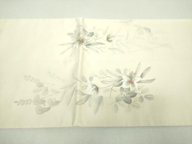 平和屋着物▼太鼓柄袋帯　作家物　刺繍　手描き　草花文　銀糸　正絹　逸品　DABJ8961ps