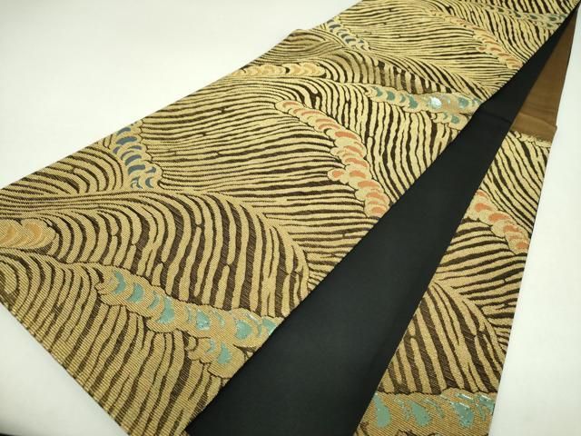 平和屋着物▼極上　ファッションデザイナー　花井幸子　六通柄袋帯　金華山織　立波文　金糸　正絹　逸品　DABJ8964ps