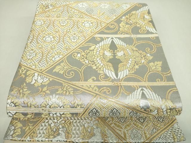 平和屋着物▼六通柄袋帯　伝来名物裂模様　プラチナ箔　正絹　逸品　DABJ8970ps