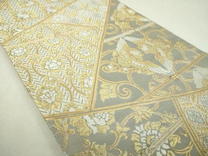 平和屋着物▼六通柄袋帯　伝来名物裂模様　プラチナ箔　正絹　逸品　DABJ8970ps