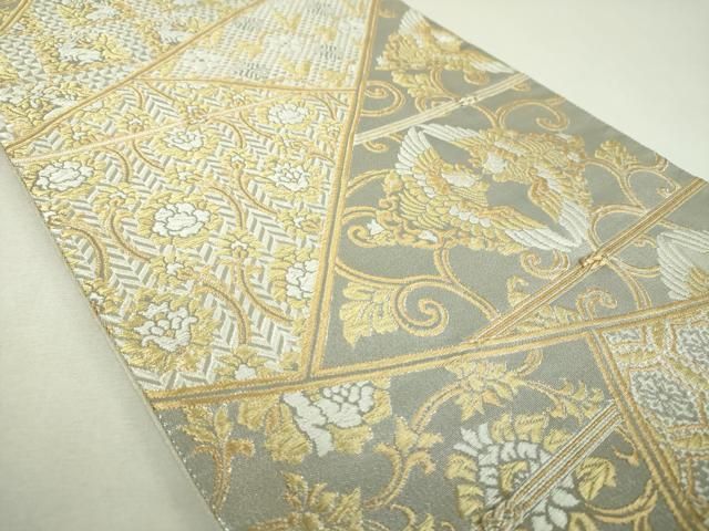 平和屋着物▼六通柄袋帯　伝来名物裂模様　プラチナ箔　正絹　逸品　DABJ8970ps