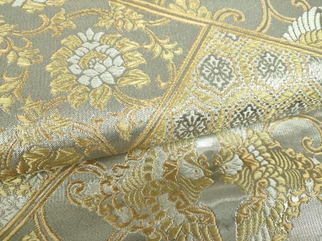 平和屋着物▼六通柄袋帯　伝来名物裂模様　プラチナ箔　正絹　逸品　DABJ8970ps