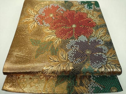 平和屋着物▼六通柄袋帯　ELICOLLECTION　草花文　金糸　正絹　逸品　DABJ8973ps