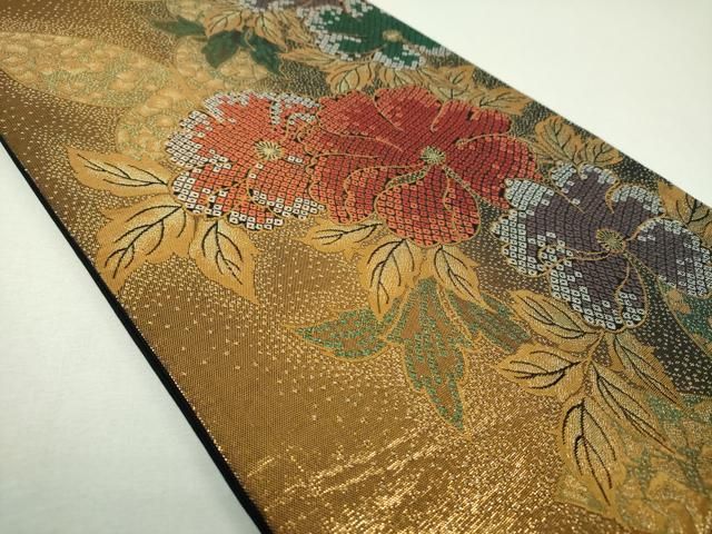 平和屋着物▼六通柄袋帯　ELICOLLECTION　草花文　金糸　正絹　逸品　DABJ8973ps