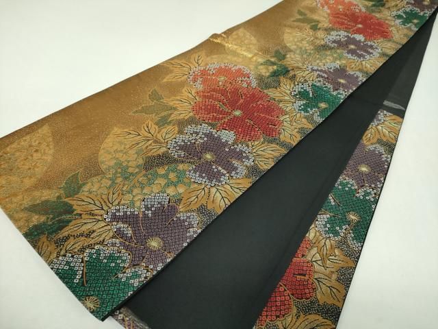 平和屋着物▼六通柄袋帯　ELICOLLECTION　草花文　金糸　正絹　逸品　DABJ8973ps