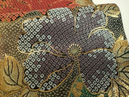平和屋着物▼六通柄袋帯　ELICOLLECTION　草花文　金糸　正絹　逸品　DABJ8973ps