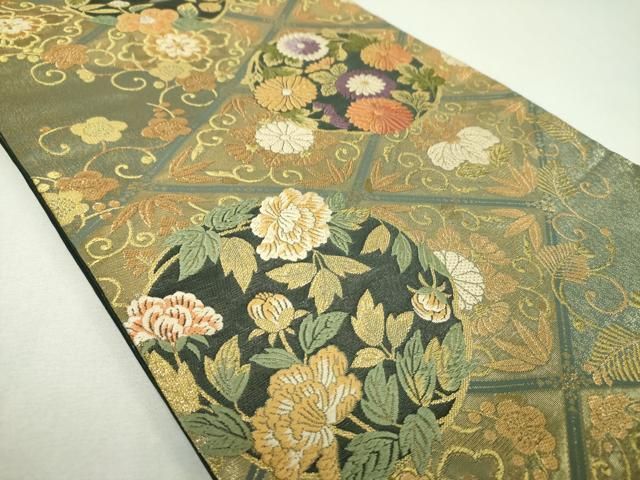 平和屋着物▼六通柄袋帯　唐織　花丸文　金糸　正絹　逸品　DABJ8975ps