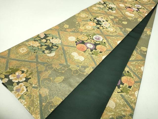 平和屋着物▼六通柄袋帯　唐織　花丸文　金糸　正絹　逸品　DABJ8975ps